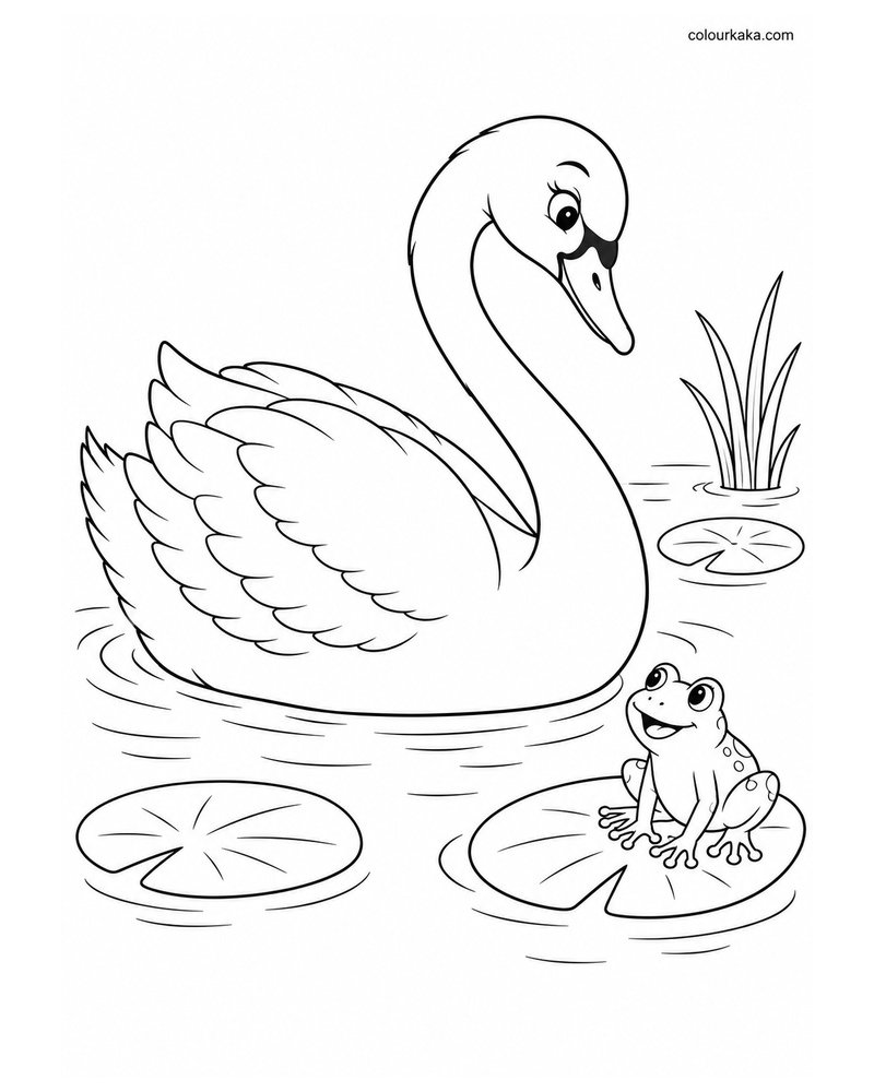 Swan and Frog Friends Colouring thumbnail